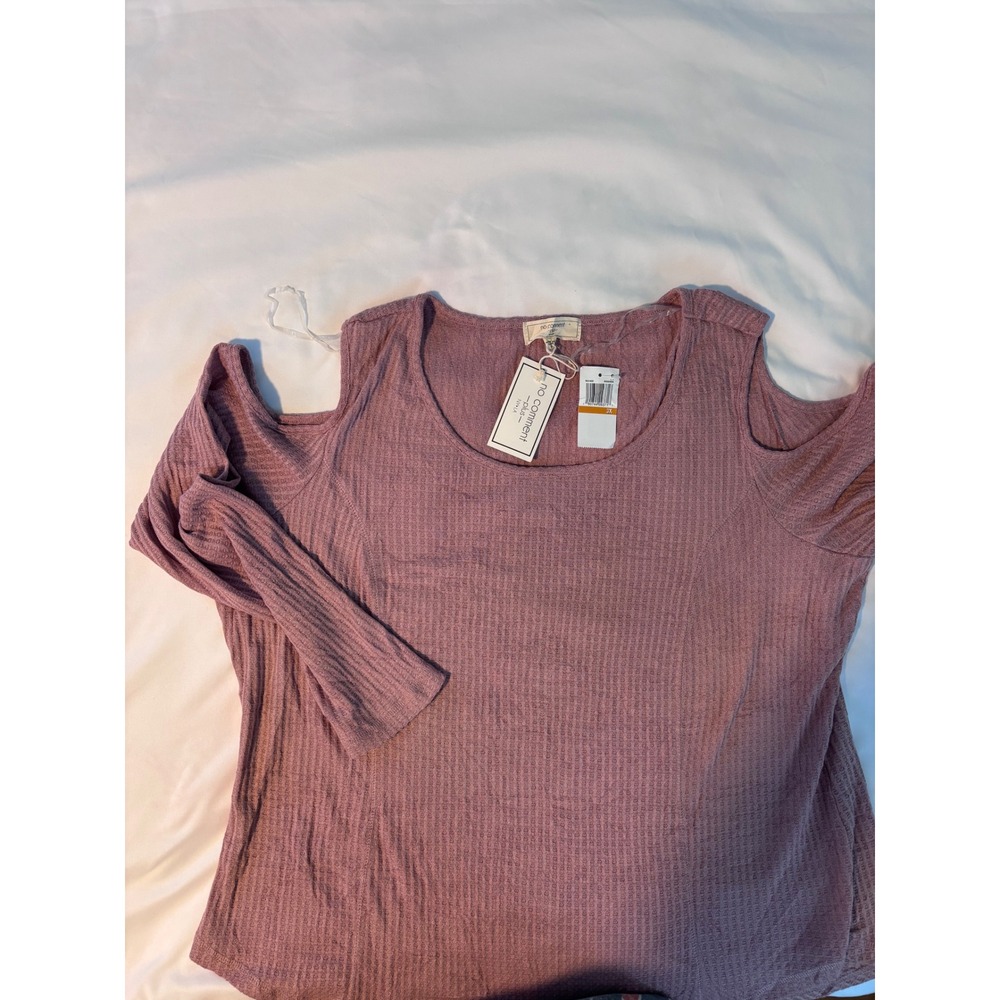 No Comment Plus Cold Shoulder Waffle Knit Top Woodrose Mauve 3X NWT